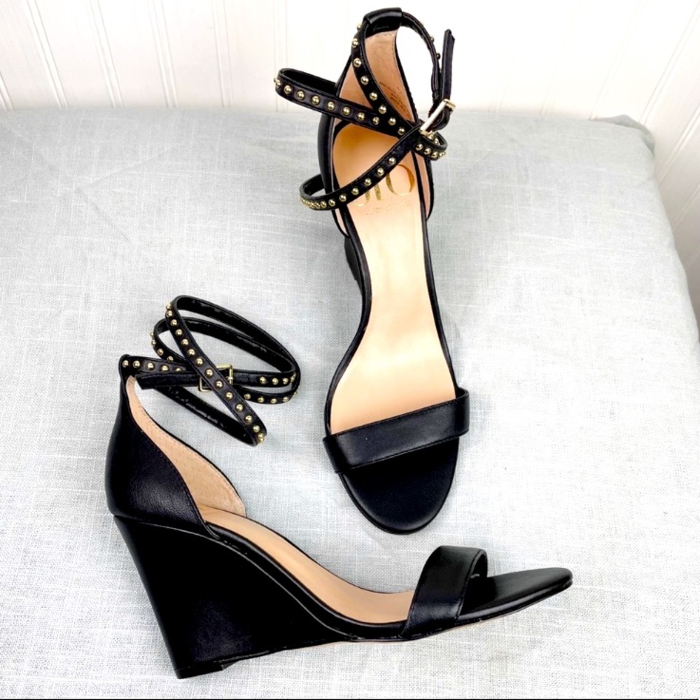 Ankle Strap Sandals Wedges Heels Embellished Studs